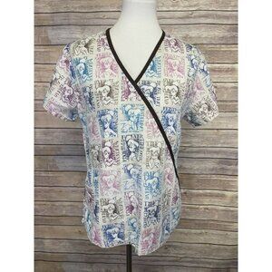 Disney Small Tinkerbell Scrub Top Peter Pan Nursing Colorful Cotton Top Medical